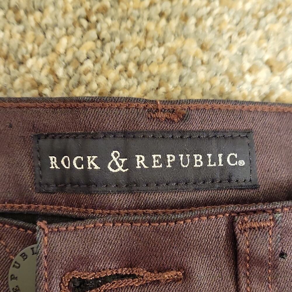 Rock & Republic Women's Skinny Jeans Brown Denim Button Zip Pockets Stretch - Picture 4 of 6